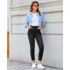 image:imageGRAPENT Slim Straight Leg Jeans for Women Cropped High Waisted Pull On Elastic Waist Stretchy Denim Pants Trouser JeansWashed Black