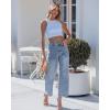 image:imageGRAPENT Wide Leg Jeans Woman Trendy Cropped High Waisted Patch Pocket Stretch Denim Pants Baggy Loose Straight Leg JeansBay Blue