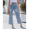 image:imageGRAPENT Wide Leg Jeans Woman Trendy Cropped High Waisted Patch Pocket Stretch Denim Pants Baggy Loose Straight Leg JeansBay Blue