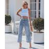 image:imageGRAPENT Wide Leg Jeans Woman Trendy Cropped High Waisted Patch Pocket Stretch Denim Pants Baggy Loose Straight Leg JeansBay Blue