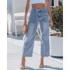 image:imageGRAPENT Wide Leg Jeans Woman Trendy Cropped High Waisted Patch Pocket Stretch Denim Pants Baggy Loose Straight Leg JeansBay Blue