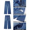 image:imageGRAPENT Wide Leg Jeans Woman Trendy Cropped High Waisted Patch Pocket Stretch Denim Pants Baggy Loose Straight Leg JeansClassic Blue