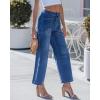 image:imageGRAPENT Wide Leg Jeans Woman Trendy Cropped High Waisted Patch Pocket Stretch Denim Pants Baggy Loose Straight Leg JeansClassic Blue