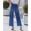 image:imageGRAPENT Wide Leg Jeans Woman Trendy Cropped High Waisted Patch Pocket Stretch Denim Pants Baggy Loose Straight Leg JeansClassic Blue