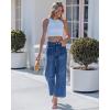 image:imageGRAPENT Wide Leg Jeans Woman Trendy Cropped High Waisted Patch Pocket Stretch Denim Pants Baggy Loose Straight Leg JeansClassic Blue
