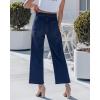 image:imageGRAPENT Wide Leg Jeans Woman Trendy Cropped High Waisted Patch Pocket Stretch Denim Pants Baggy Loose Straight Leg JeansDarkness Blue