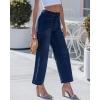 image:imageGRAPENT Wide Leg Jeans Woman Trendy Cropped High Waisted Patch Pocket Stretch Denim Pants Baggy Loose Straight Leg JeansDarkness Blue