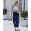 image:imageGRAPENT Wide Leg Jeans Woman Trendy Cropped High Waisted Patch Pocket Stretch Denim Pants Baggy Loose Straight Leg JeansDarkness Blue