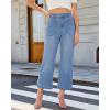 image:imageGRAPENT Wide Leg Jeans Woman Trendy Cropped High Waisted Patch Pocket Stretch Denim Pants Baggy Loose Straight Leg JeansSeaside Blue