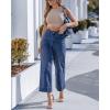 image:imageGRAPENT Wide Leg Jeans for Women Cropped Trendy High Waisted Welt Pocket Stretchy Denim Pants Distressed Trouser JeansClassic Blue