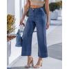 image:imageGRAPENT Wide Leg Jeans for Women Cropped Trendy High Waisted Welt Pocket Stretchy Denim Pants Distressed Trouser JeansClassic Blue