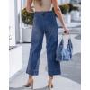 image:imageGRAPENT Wide Leg Jeans for Women Cropped Trendy High Waisted Welt Pocket Stretchy Denim Pants Distressed Trouser JeansClassic Blue