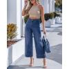 image:imageGRAPENT Wide Leg Jeans for Women Cropped Trendy High Waisted Welt Pocket Stretchy Denim Pants Distressed Trouser JeansClassic Blue