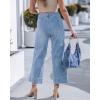 image:imageGRAPENT Wide Leg Jeans for Women Cropped Trendy High Waisted Welt Pocket Stretchy Denim Pants Distressed Trouser JeansLakeside Blue