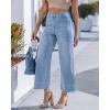 image:imageGRAPENT Wide Leg Jeans for Women Cropped Trendy High Waisted Welt Pocket Stretchy Denim Pants Distressed Trouser JeansLakeside Blue