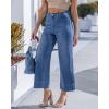 image:imageGRAPENT Wide Leg Jeans for Women Cropped Trendy High Waisted Welt Pocket Stretchy Denim Pants Distressed Trouser JeansMedium Blue