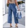 image:imageGRAPENT Wide Leg Jeans for Women Cropped Trendy High Waisted Welt Pocket Stretchy Denim Pants Distressed Trouser JeansMedium Blue