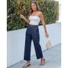 image:imageGRAPENT Wide Leg Pants for Women Cropped Chino High Waisted Business Casual Elastic Waist Work Trouser Pants with PocketDark Blue