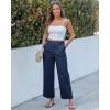 image:imageGRAPENT Wide Leg Pants for Women Cropped Chino High Waisted Business Casual Elastic Waist Work Trouser Pants with PocketDark Blue