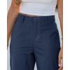 image:imageGRAPENT Wide Leg Pants for Women Cropped Chino High Waisted Business Casual Elastic Waist Work Trouser Pants with PocketDark Blue