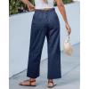 image:imageGRAPENT Wide Leg Pants for Women Cropped Chino High Waisted Business Casual Elastic Waist Work Trouser Pants with PocketDark Blue