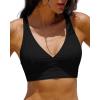 image:imageGRAPENT Bikini Top for Women V Neck Ruched Criss Cross Padded Beach Vacation Bathing Suit Modest Cute Swim Suit Top OnlyBlack
