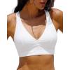 image:imageGRAPENT Bikini Top for Women V Neck Ruched Criss Cross Padded Beach Vacation Bathing Suit Modest Cute Swim Suit Top OnlyWhite