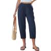 image:imageGRAPENT Capri Pants for Women Linen Barrel High Waisted Pull On Elastic Waist Casual Summer Capris Beach Vacation PantsNavy Blue