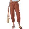 image:imageGRAPENT Capri Pants for Women Linen Barrel High Waisted Pull On Elastic Waist Casual Summer Capris Beach Vacation PantsRust