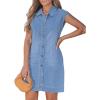 image:imageGRAPENT Denim Dress for Women Stretchy Cap Sleeve Button Down Casual Collared Above Knee Short Jean Dresses with PocketsMedium Blue
