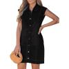image:imageGRAPENT Denim Dress for Women Stretchy Cap Sleeve Button Down Casual Collared Above Knee Short Jean Dresses with PocketsWashed Black