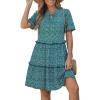 image:imageGRAPENT Floral Dresses for Women Summer Casual Boho Babydoll Tiered Ruffle Lace Trim Beach Vacation Short Sleeve DressGreen Floral