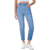 image:imageGRAPENT Slim Straight Leg Jeans for Women Cropped High Waisted Pull On Elastic Waist Stretchy Denim Pants Trouser JeansSeaside Blue