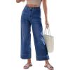 image:imageGRAPENT Wide Leg Jeans for Women Cropped Trendy High Waisted Welt Pocket Stretchy Denim Pants Distressed Trouser JeansClassic Blue