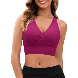 image:imageGRAPENT Bikini Top for Women Cropped Tankini Tops Beach Vacation Criss Cross Ruched Padded Bathing Suit Swim Top OnlyPlum