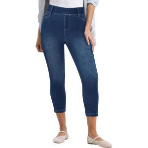 image:imageGRAPENT Capri Jeans for Women Skinny High Waisted Pull On Elastic Waist Knit Jeggings Comfy Stretchy Denim Capris PantsBrilliant Blue