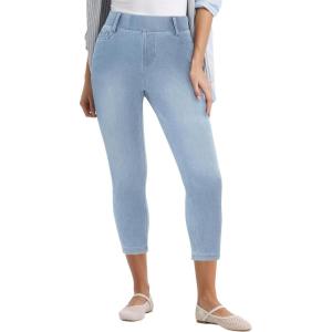 image:imageGRAPENT Capri Jeans for Women Skinny High Waisted Pull On Elastic Waist Knit Jeggings Comfy Stretchy Denim Capris PantsIcy Blue