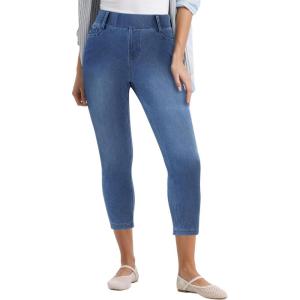 image:imageGRAPENT Capri Jeans for Women Skinny High Waisted Pull On Elastic Waist Knit Jeggings Comfy Stretchy Denim Capris PantsSeaport Blue