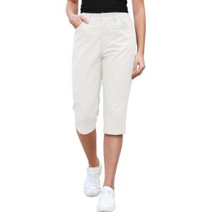 image:imageGRAPENT Capri Pants for Women High Waisted Relaxed Fit Elastic Knit Waist Casual Capris Cotton Trousers Cropped PantsCream White