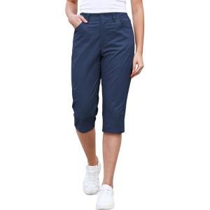 image:imageGRAPENT Capri Pants for Women High Waisted Relaxed Fit Elastic Knit Waist Casual Capris Cotton Trousers Cropped PantsDark Blue
