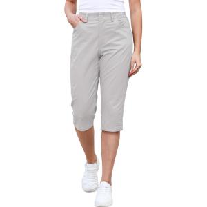 image:imageGRAPENT Capri Pants for Women High Waisted Relaxed Fit Elastic Knit Waist Casual Capris Cotton Trousers Cropped PantsLight Gray