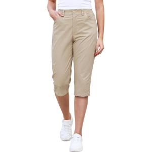 image:imageGRAPENT Capri Pants for Women High Waisted Relaxed Fit Elastic Knit Waist Casual Capris Cotton Trousers Cropped PantsLight Khaki