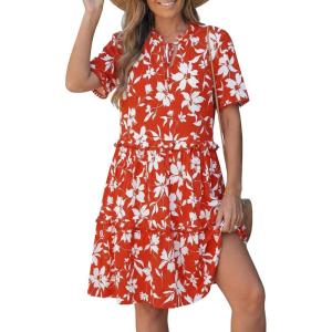 image:imageGRAPENT Floral Dresses for Women Summer Casual Boho Babydoll Tiered Ruffle Lace Trim Beach Vacation Short Sleeve DressGrenadine Floral