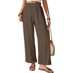 image:imageGRAPENT Linen Pants for Women Wide Leg High Waisted Paper Bag Smocked Waist Casual Summer Beach Vacation Palazzo PantsCoffee Brown