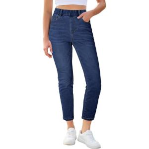 image:imageGRAPENT Slim Straight Leg Jeans for Women Cropped High Waisted Pull On Elastic Waist Stretchy Denim Pants Trouser JeansDarkness Blue