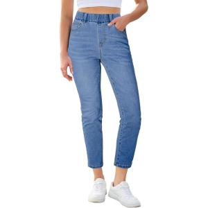 image:imageGRAPENT Slim Straight Leg Jeans for Women Cropped High Waisted Pull On Elastic Waist Stretchy Denim Pants Trouser JeansMedium Blue