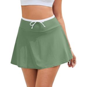 image:imageGRAPENT Swim Skirt for Women High Waisted Contrast Color Tankini Bikini Bottoms Swim Skort Beach Skirts Swimsuit BottomIceberg Green