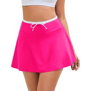 image:imageGRAPENT Swim Skirt for Women High Waisted Contrast Color Tankini Bikini Bottoms Swim Skort Beach Skirts Swimsuit BottomNeon Pink