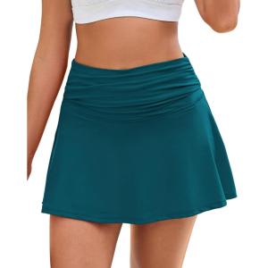 image:imageGRAPENT Swim Skirt for Women High Waisted Ruched Bikini Tankini Bottom Beach Vacation Bathing Suit Swimsuit Skort SkirtsDark Lake Green