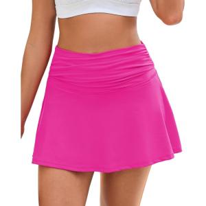 image:imageGRAPENT Swim Skirt for Women High Waisted Ruched Bikini Tankini Bottom Beach Vacation Bathing Suit Swimsuit Skort SkirtsNeon Pink